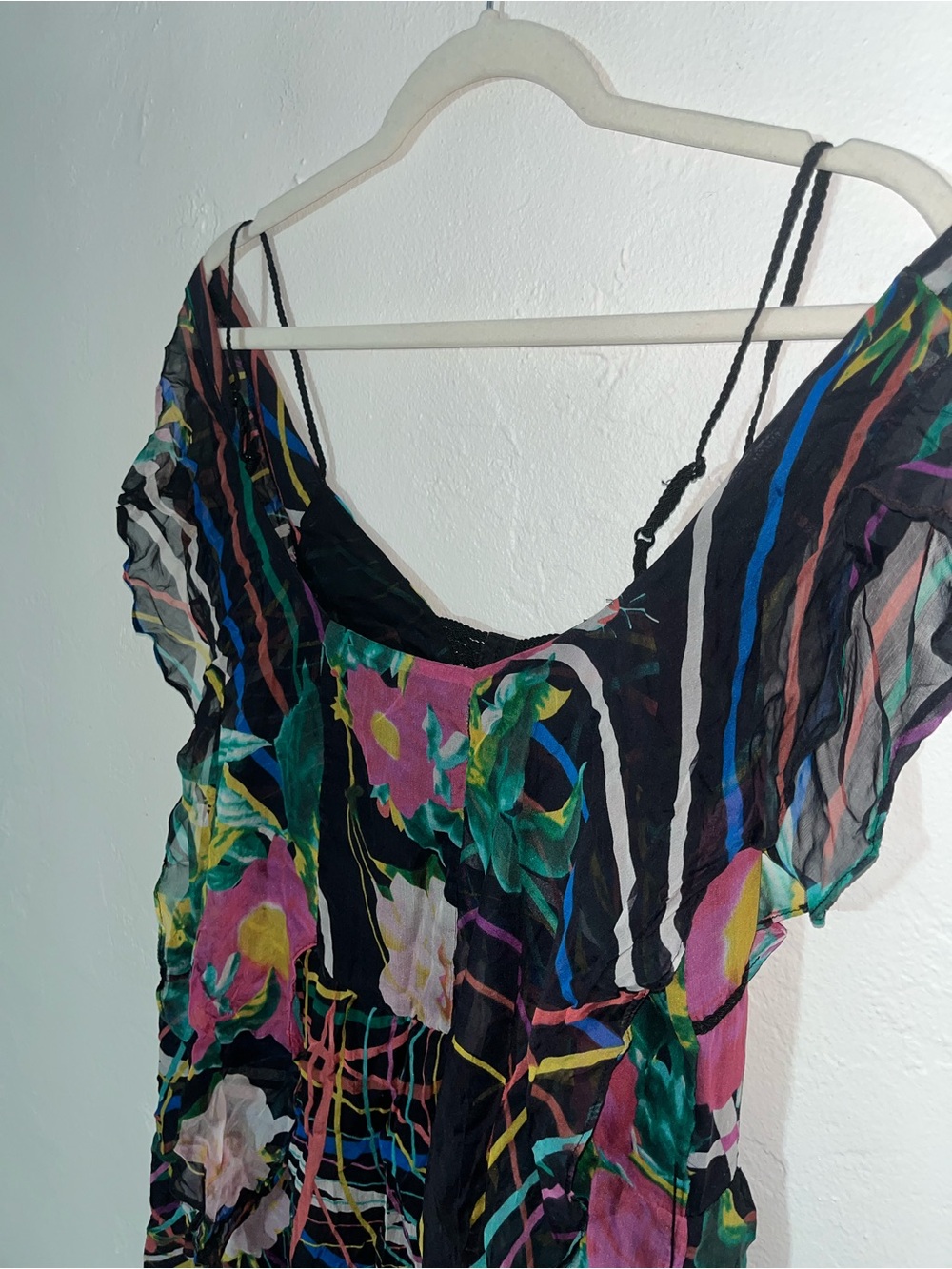100% Silk Mini Dress Abstract Ark & Co Multicolor Ruffled Chiffon Whimsical Fun - Picture 6 of 16